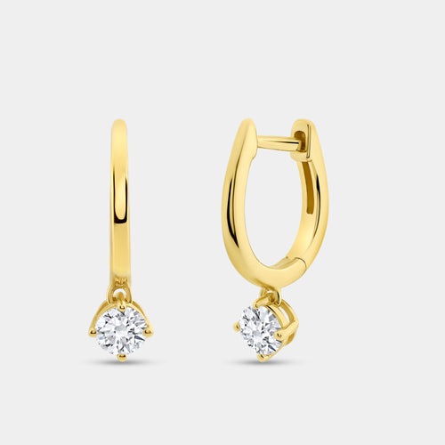 Gilded 3/4 Carat Lab-Grown Diamond Huggie Hoop Earrings with a Round-Shaped Drop