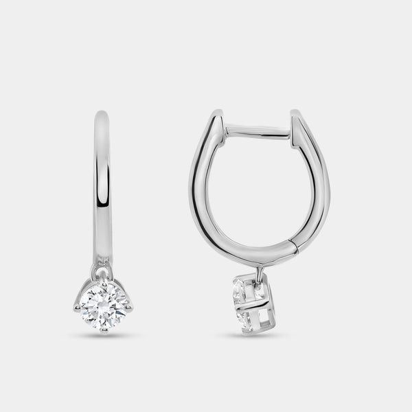 Gilded 3/4 Carat Lab-Grown Diamond Huggie Hoop Earrings with a Round-Shaped Drop