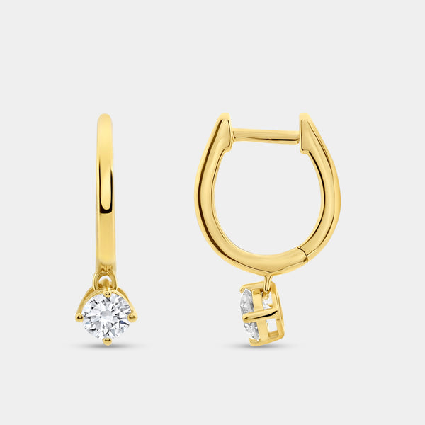 Gilded 3/4 Carat Lab-Grown Diamond Huggie Hoop Earrings with a Round-Shaped Drop