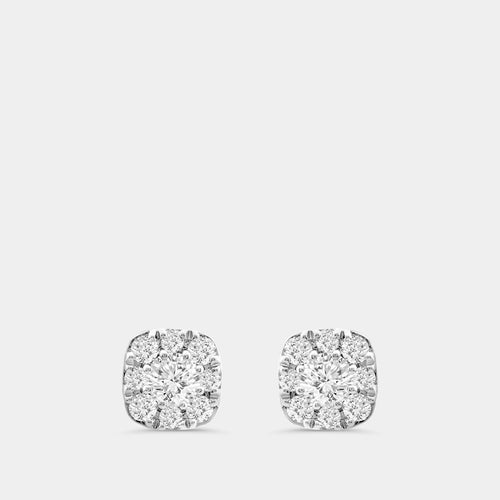 Gilded 3/4 Carat Lab-Grown Diamond Round-Shaped Stud Plus with a Cushion Halo