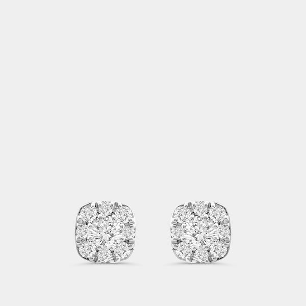 Gilded 3/4 Carat Lab-Grown Diamond Round-Shaped Stud Plus with a Cushion Halo