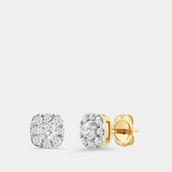 Gilded 3/4 Carat Lab-Grown Diamond Round-Shaped Stud Plus with a Cushion Halo