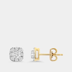 Gilded 3/4 Carat Lab-Grown Diamond Round-Shaped Stud Plus with a Cushion Halo