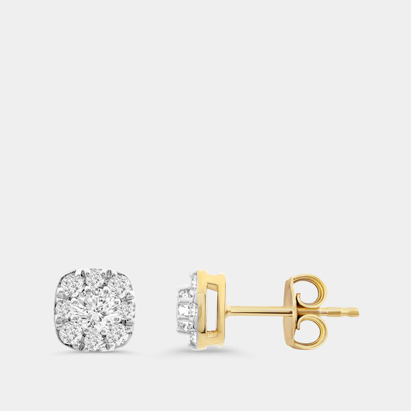 Gilded 3/4 Carat Lab-Grown Diamond Round-Shaped Stud Plus with a Cushion Halo