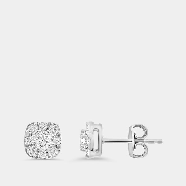 Gilded 3/4 Carat Lab-Grown Diamond Round-Shaped Stud Plus with a Cushion Halo