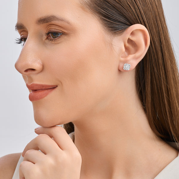 Gilded 1 and 1/2 Carat Lab-Grown Diamond Round-Shaped Stud Plus with a Cushion Halo