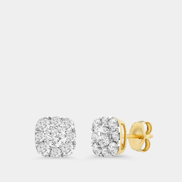 Gilded 1 and 1/2 Carat Lab-Grown Diamond Round-Shaped Stud Plus with a Cushion Halo