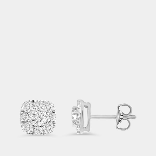 Gilded 1 and 1/2 Carat Lab-Grown Diamond Round-Shaped Stud Plus with a Cushion Halo