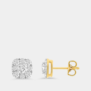 Gilded 1 and 1/2 Carat Lab-Grown Diamond Round-Shaped Stud Plus with a Cushion Halo