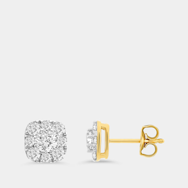 Gilded 1 and 1/2 Carat Lab-Grown Diamond Round-Shaped Stud Plus with a Cushion Halo