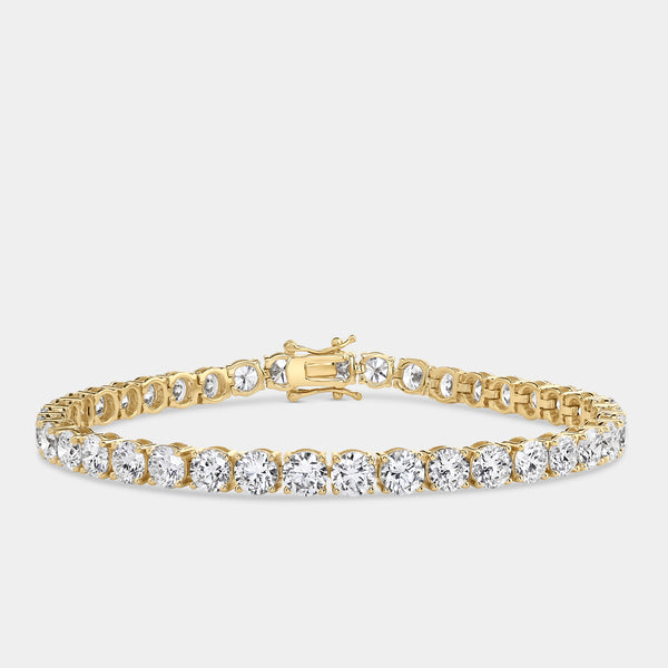 Gilded 15 Carat Lab-Grown Diamond Round-Shaped Classic Tennis Bracelet