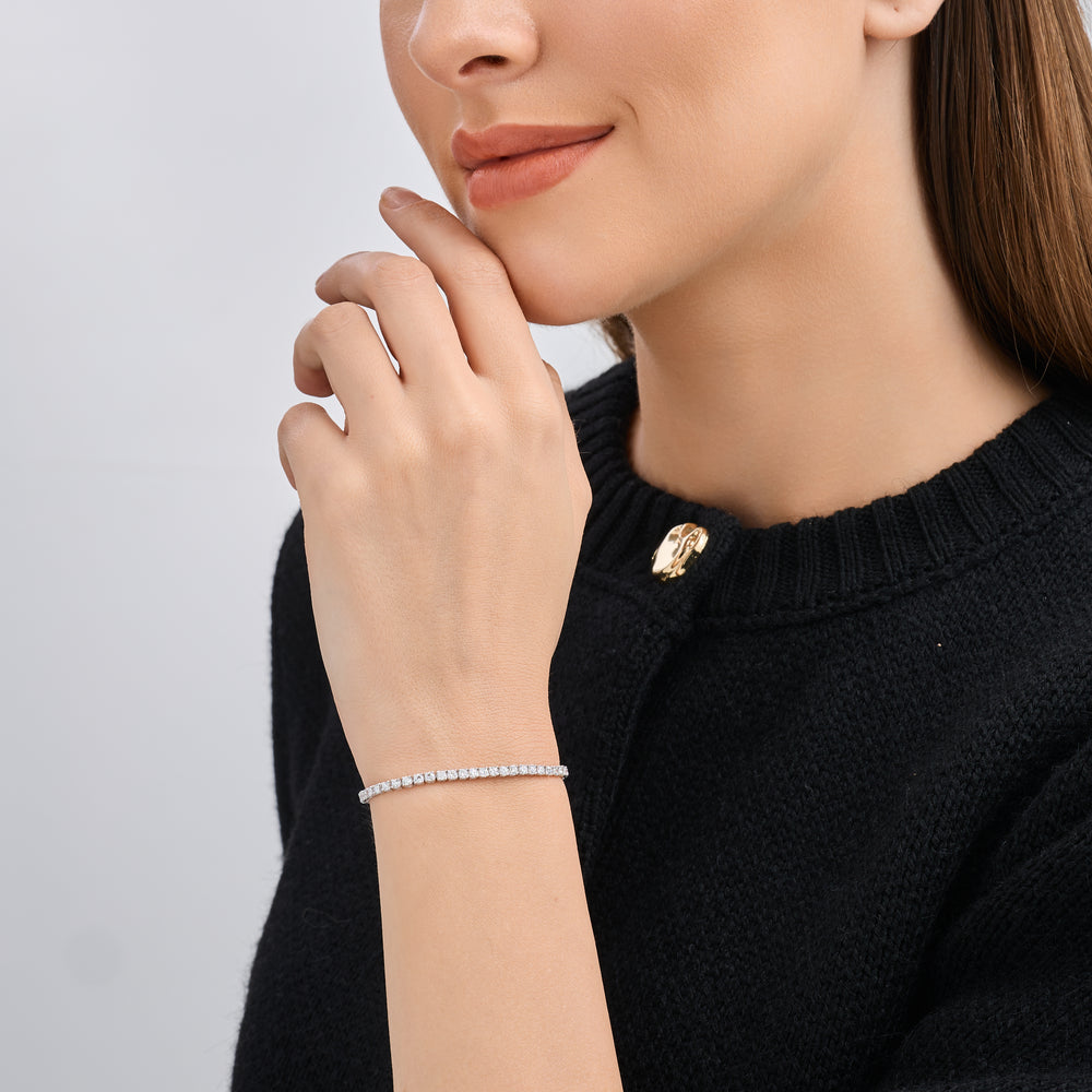 Gilded 3 Carat Lab-Grown Diamond Round-Shaped Classic Tennis Bracelet