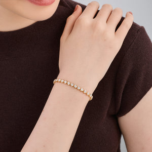 Gilded 3 Carat Lab-Grown Diamond Round-Shaped Line Bracelet in a Cup Setting