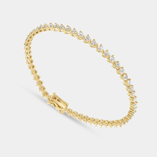 Gilded 3 Carat Lab-Grown Diamond Round-Shaped Three-Prong Tennis Bracelet