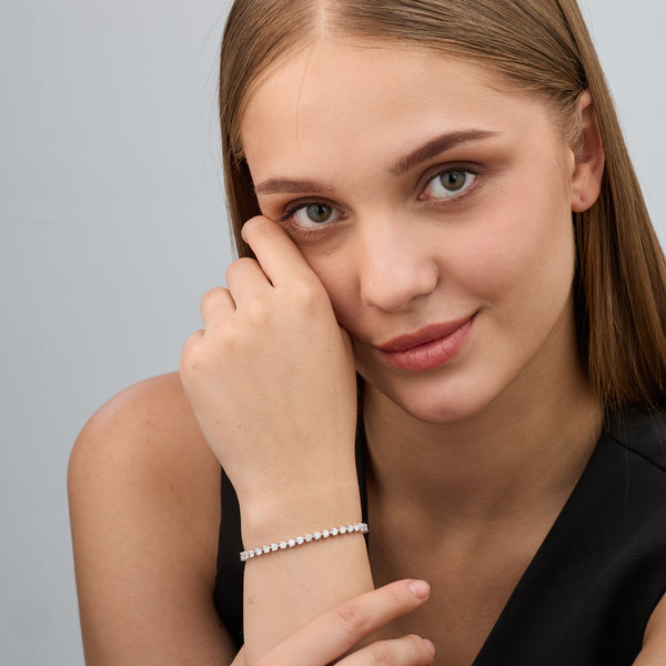 Gilded 5 Carat Lab-Grown Diamond Round-Shaped Three-Prong Tennis Bracelet