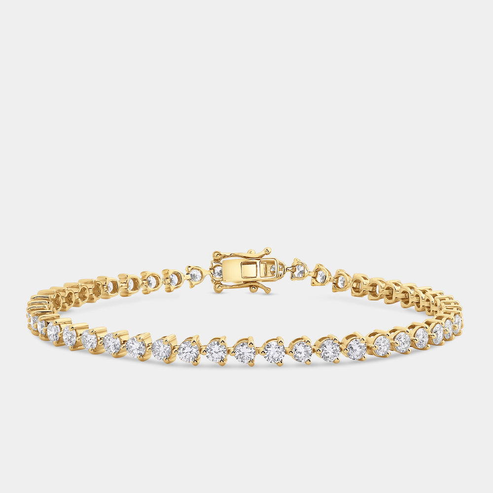 Gilded 5 Carat Lab-Grown Diamond Round-Shaped Three-Prong Tennis Bracelet