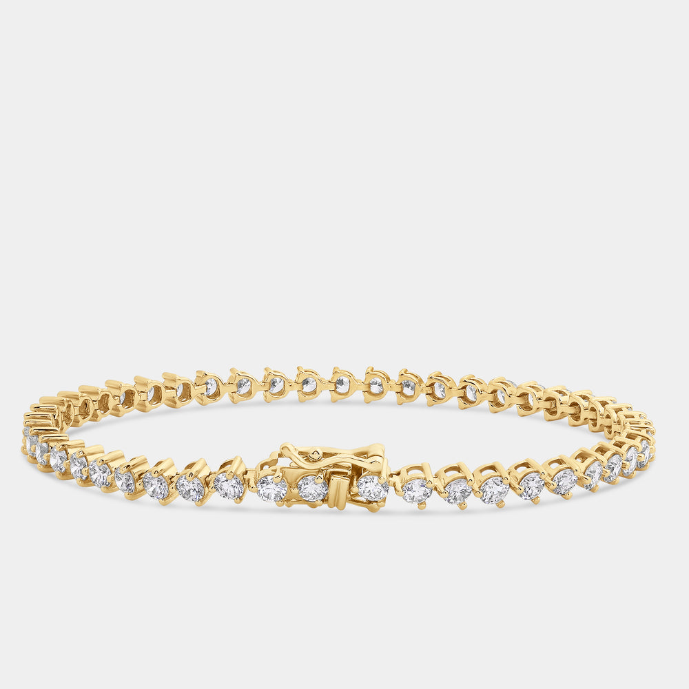 Gilded 5 Carat Lab-Grown Diamond Round-Shaped Three-Prong Tennis Bracelet