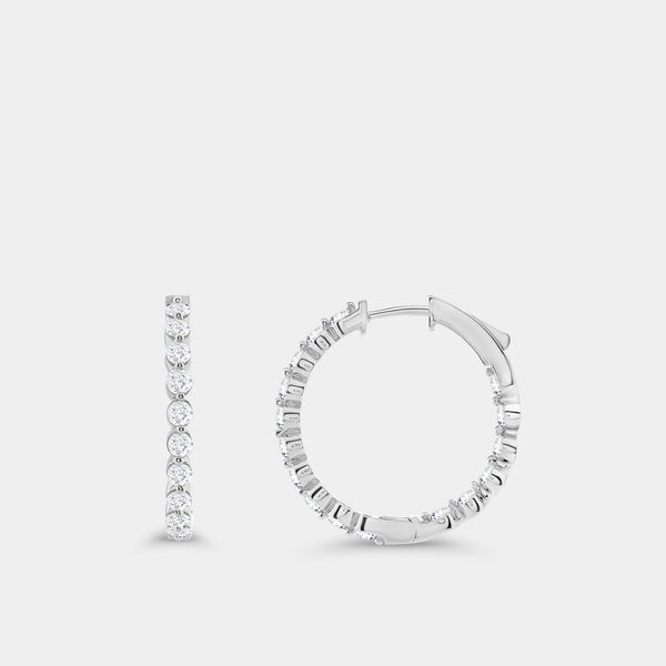 Gilded 2 Carat Lab-Grown Diamond Round-Shaped, Inside-Out, Shared-Prong Hoops