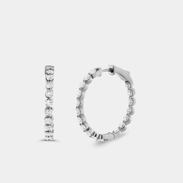 Gilded 3 Carat Lab-Grown Diamond Round-Shaped, Inside-Out, Shared-Prong Hoops