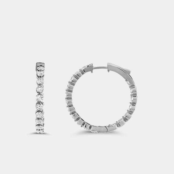 Gilded 3 Carat Lab-Grown Diamond Round-Shaped, Inside-Out, Shared-Prong Hoops