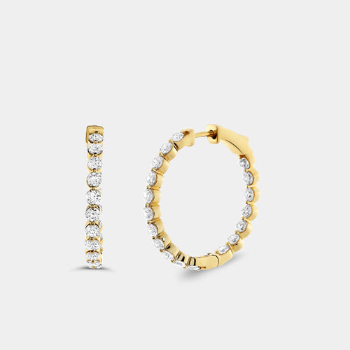 Gilded 3 Carat Lab-Grown Diamond Round-Shaped, Inside-Out, Shared-Prong Hoops