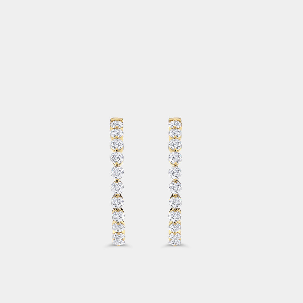 Gilded 4 Carat Lab-Grown Diamond Round-Shaped, Inside-Out, Shared-Prong Hoops