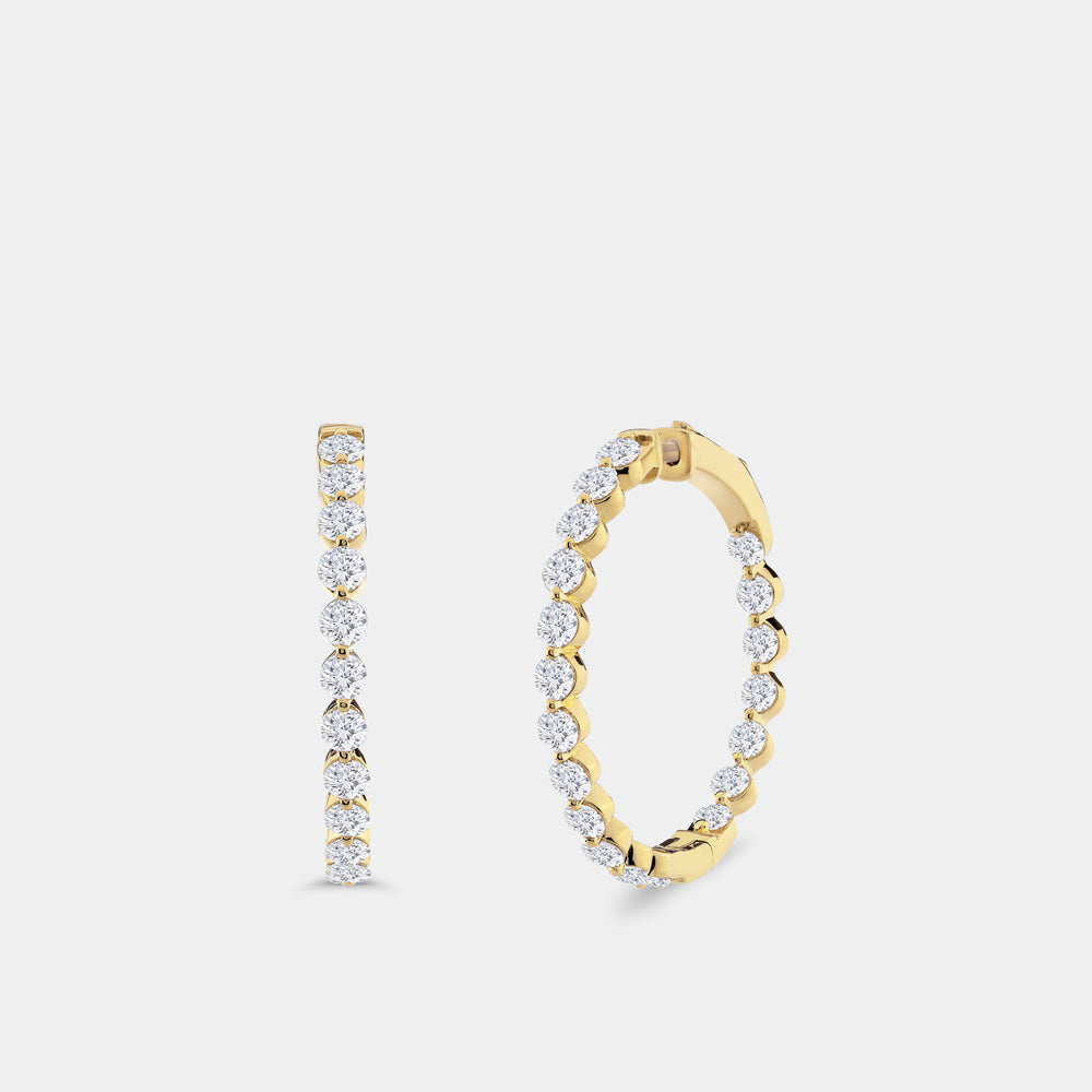 Gilded 4 Carat Lab-Grown Diamond Round-Shaped, Inside-Out, Shared-Prong Hoops