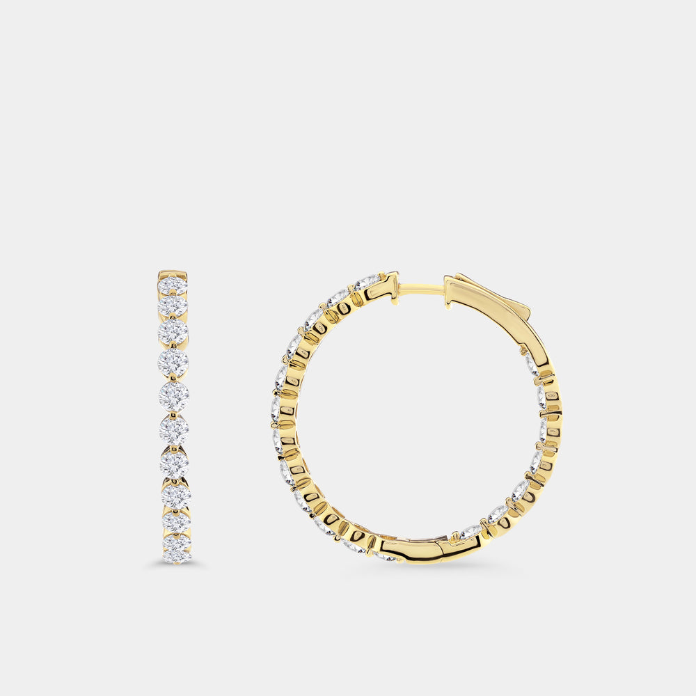 Gilded 4 Carat Lab-Grown Diamond Round-Shaped, Inside-Out, Shared-Prong Hoops