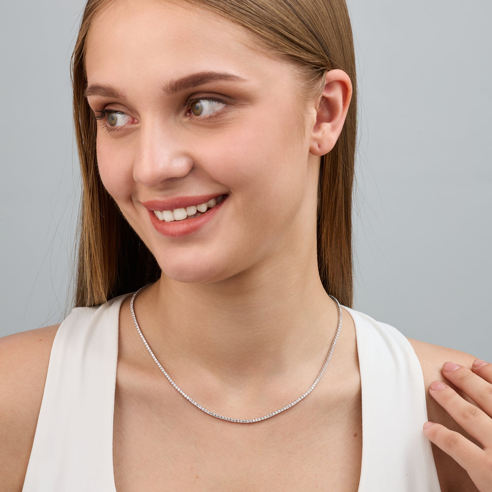 Gilded 3 Carat Lab-Grown Diamond Round-Shaped Straight Line Tennis Necklace