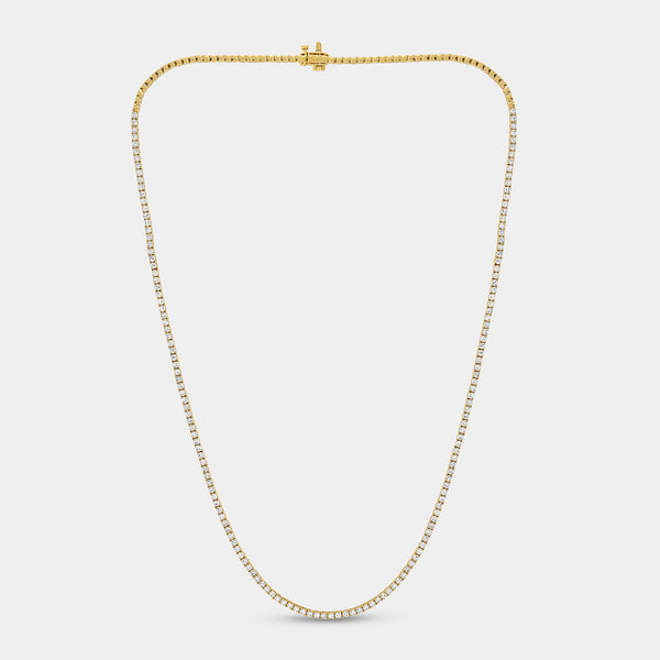 Gilded 3 Carat Lab-Grown Diamond Round-Shaped Straight Line Tennis Necklace