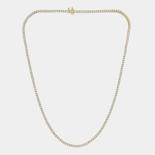 Gilded 5 Carat Lab-Grown Diamond Round-Shaped Straight Line Tennis Necklace