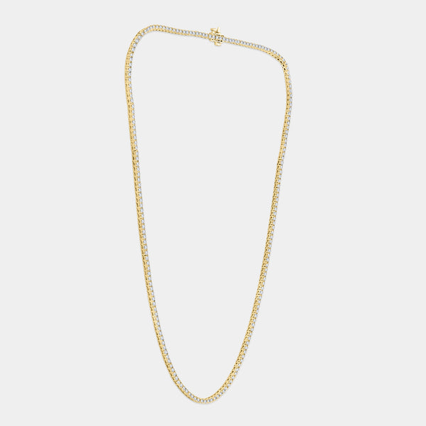 Gilded 5 Carat Lab-Grown Diamond Round-Shaped Straight Line Tennis Necklace
