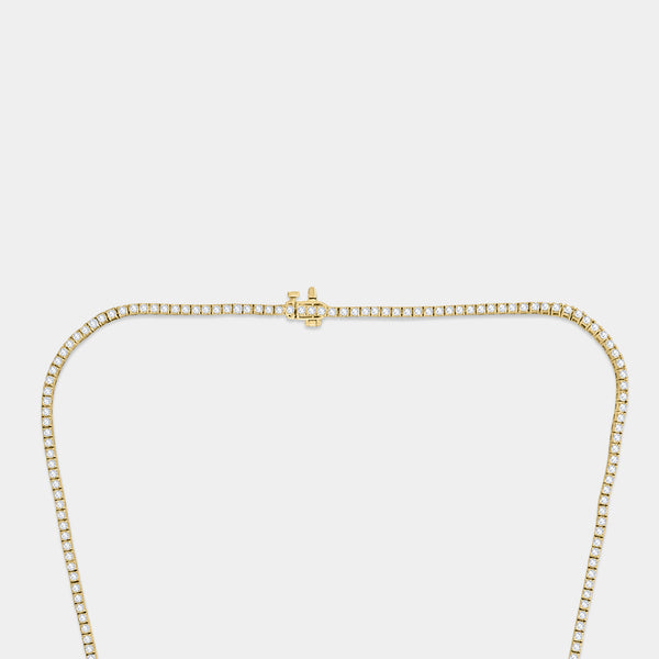 Gilded 5 Carat Lab-Grown Diamond Round-Shaped Straight Line Tennis Necklace