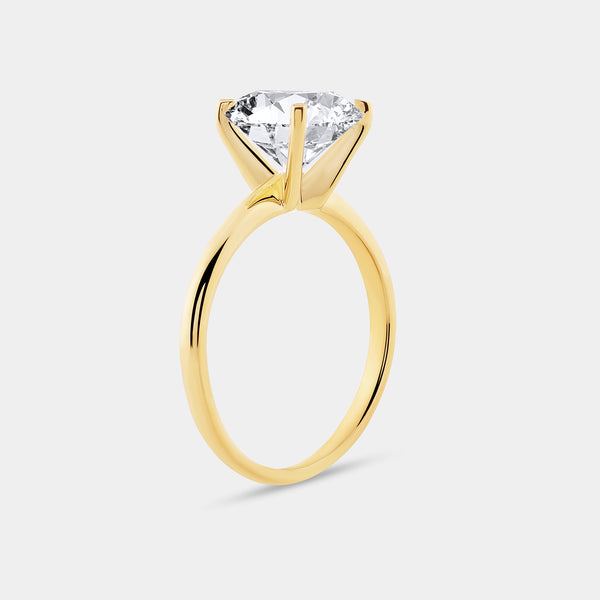 Gilded 3 Carat Lab-Grown Diamond Round-Shaped Classic Solitaire Ring