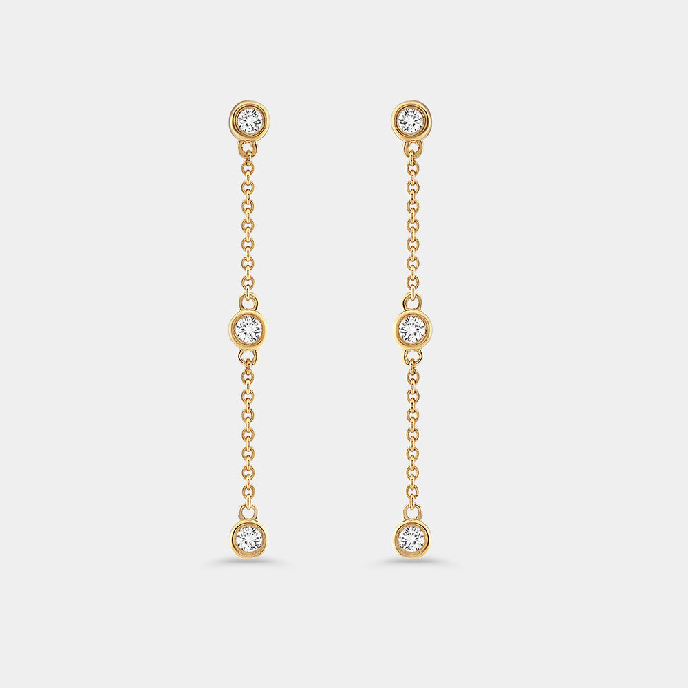 Gilded 1/4 Carat Lab-Grown Diamond Chain Earrings with Bezel-Set Stations