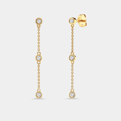 Gilded 1/4 Carat Lab-Grown Diamond Chain Earrings with Bezel-Set Stations