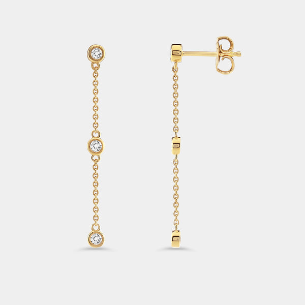 Gilded 1/4 Carat Lab-Grown Diamond Chain Earrings with Bezel-Set Stations