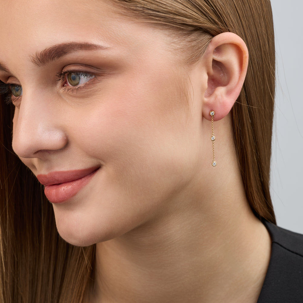 Gilded 1/4 Carat Lab-Grown Diamond Chain Earrings with Bezel-Set Stations