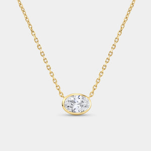 Gilded 1 Carat Lab-Grown Diamond Oval-Shaped, Bezel-Set Station Solitaire Pendant
