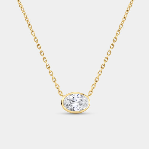 Gilded 1 Carat Lab-Grown Diamond Oval-Shaped, Bezel-Set Station Solitaire Pendant
