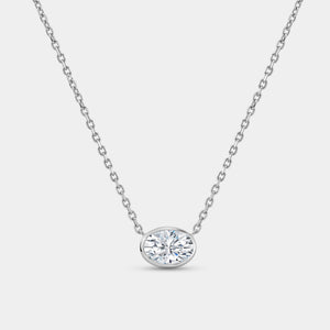 Gilded 1 Carat Lab-Grown Diamond Oval-Shaped, Bezel-Set Station Solitaire Pendant