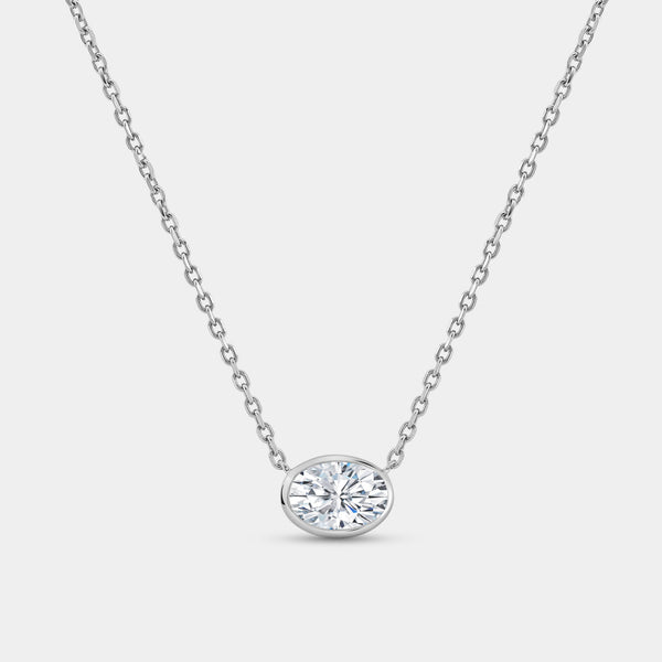 1 Carat Lab-Grown Diamond Oval-Shaped, Bezel-Set Station Solitaire Pendant — GILDED New York