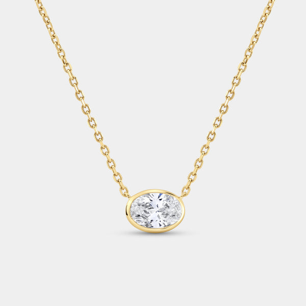 1 Carat Lab-Grown Diamond Oval-Shaped, Bezel-Set Station Solitaire Pendant — GILDED New York