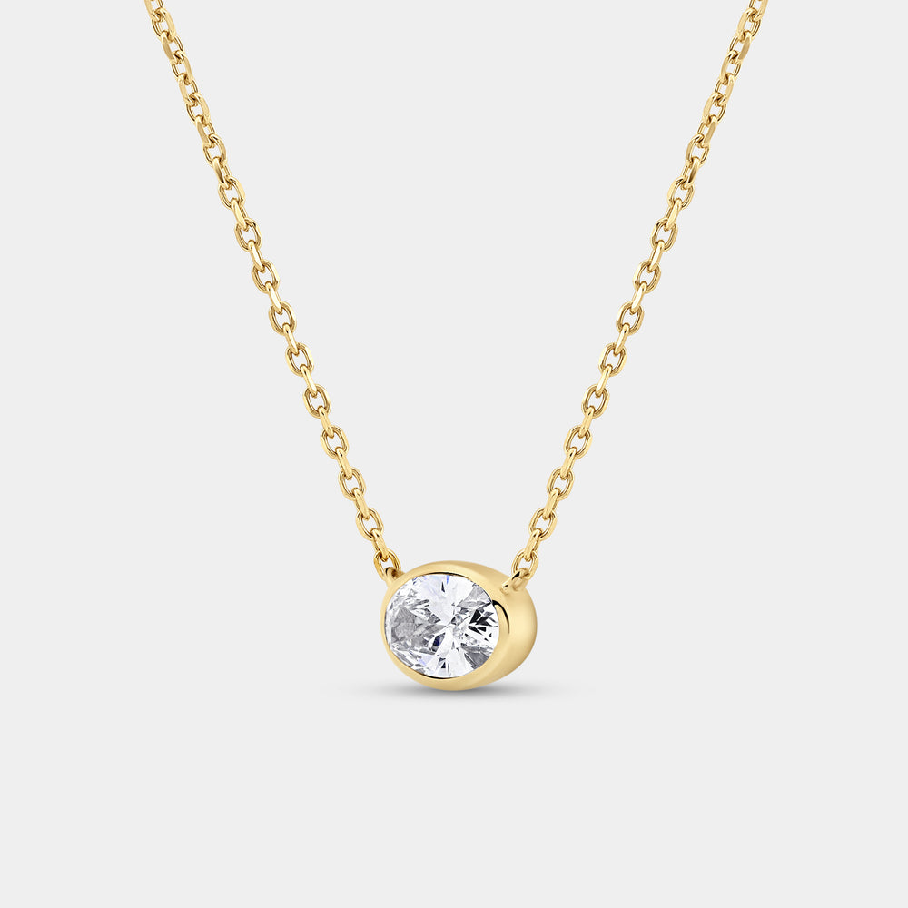 Gilded 1 Carat Lab-Grown Diamond Oval-Shaped, Bezel-Set Station Solitaire Pendant