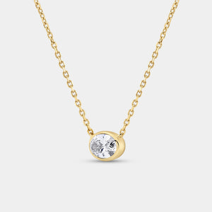 Gilded 1 Carat Lab-Grown Diamond Oval-Shaped, Bezel-Set Station Solitaire Pendant