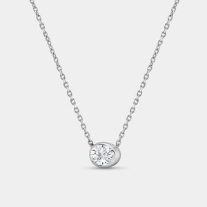 Gilded 1 Carat Lab-Grown Diamond Oval-Shaped, Bezel-Set Station Solitaire Pendant