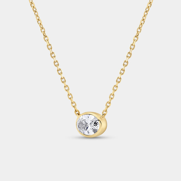 1 Carat Lab-Grown Diamond Oval-Shaped, Bezel-Set Station Solitaire Pendant — GILDED New York