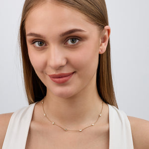 Gilded 1 and 1/10 Carat Lab-Grown Bezel-Set Diamond-By-The-Yard Necklace with Marquise and Round-Shaped Diamonds
