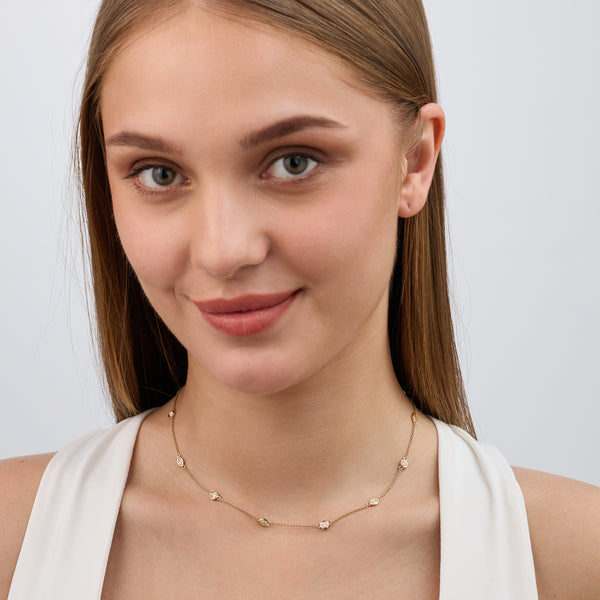 1 and 1/10 Carat Lab-Grown Bezel-Set Diamond-By-The-Yard Necklace with Marquise and Round-Shaped Diamonds — GILDED New York