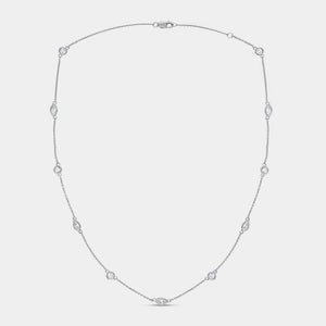 Gilded 1 and 1/10 Carat Lab-Grown Bezel-Set Diamond-By-The-Yard Necklace with Marquise and Round-Shaped Diamonds